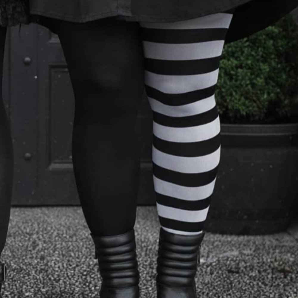 Killstar Ella Black & White Striped Tights NEW - Picture 2 of 2